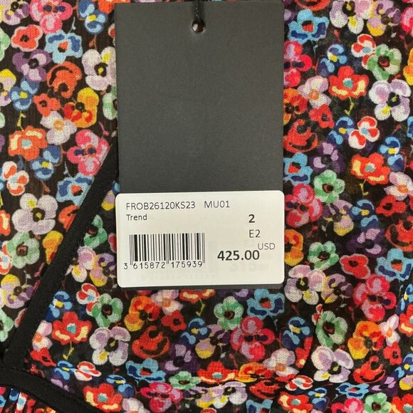 The Kooples Floral Tiered Ruffle Mini Dress US Size 6 Black Multicolor - Picture 7 of 10